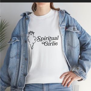 Spiritual Girlie Cute Ghost With Flower Crown halloween T Shirt - White/Black